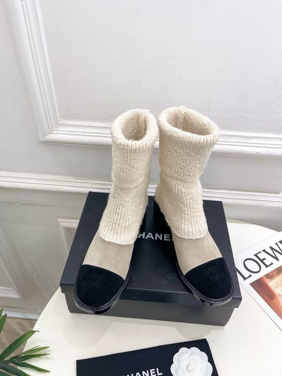 Chanel Stylish Knit Boots with Genuine Leather Sole