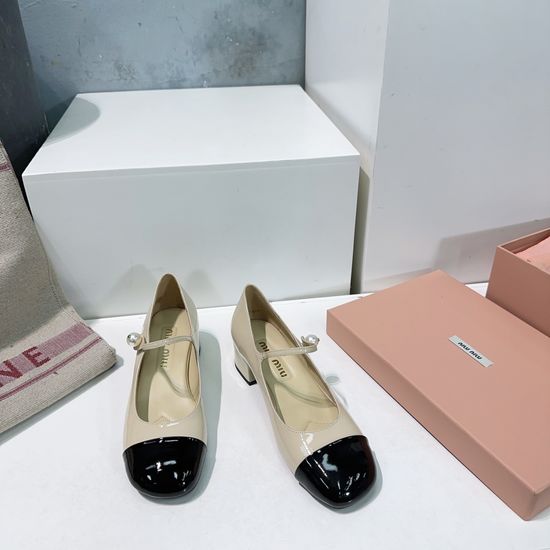 Miu Miu Patent Leather Mary Jane Shoes with Pearl Buckle