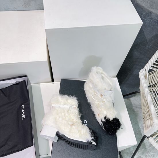 Chanel Cozy Sheepskin Snow Boots with Non-Slip Sole