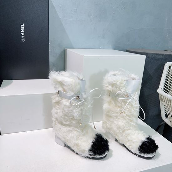 Chanel Cozy Sheepskin Snow Boots with Non-Slip Sole