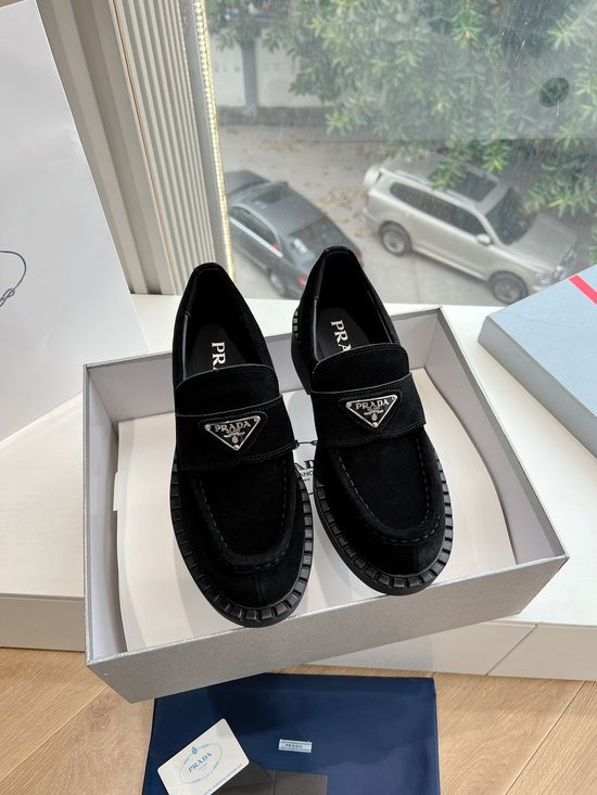 Prada Triangle Logo Slip-on Wool Shoes Comfortable Leather Lining