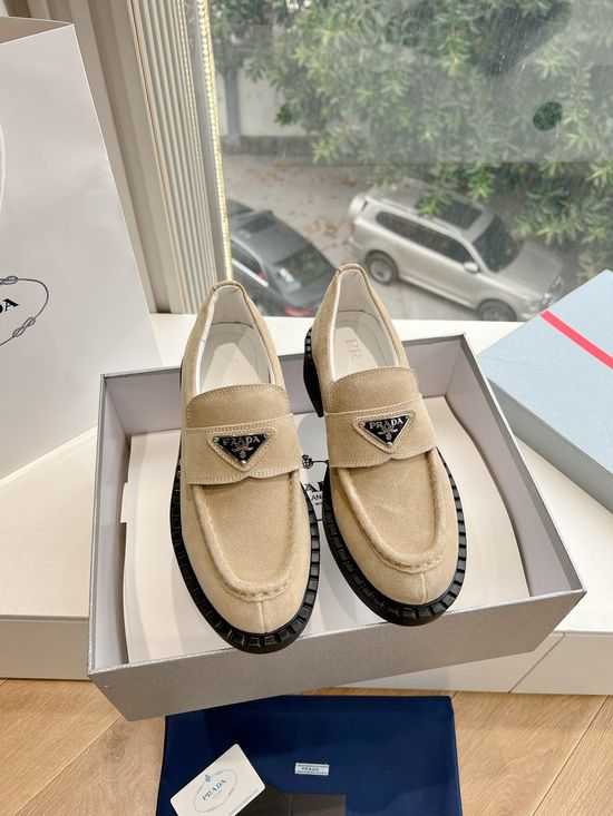 Prada Triangle Logo Slip-on Wool Shoes Frosted Upper Durable Sole