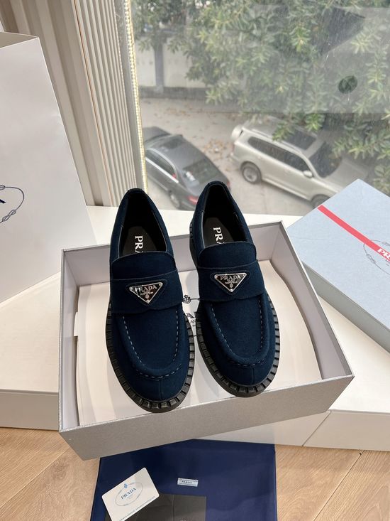 Prada Triangle Logo Slip-on Wool Shoes Frosted Upper Durable Sole