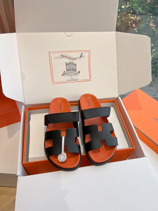 Hermes Casual Buckle Leather Slippers Soft Sole Comfortable Daily Shoes