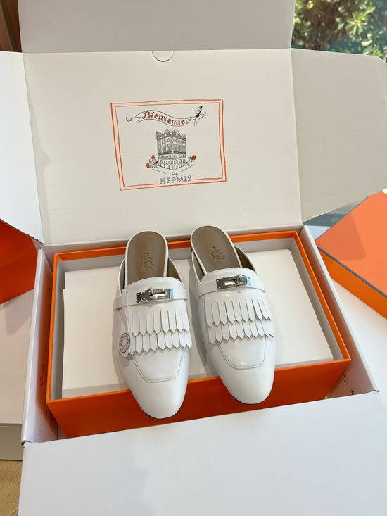 Hermes Genuine Leather Non-slip Loafer Mules with Soft Insole