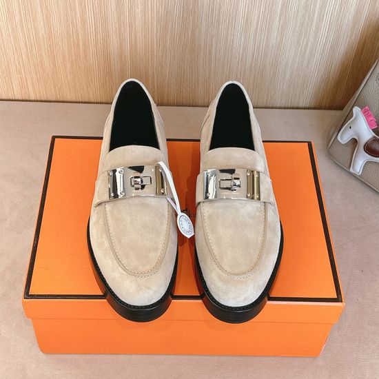 Hermes Classic Leather Loafers with Metal Lock Accent