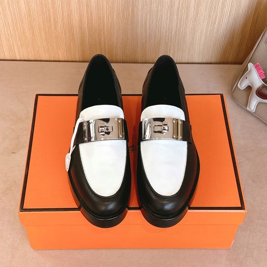 Hermes Classic Leather Loafers with Metal Lock Accent