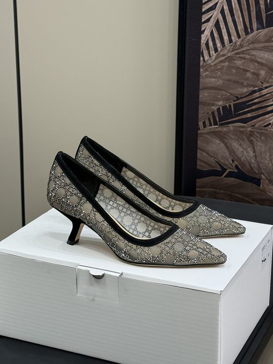 Christian Dior Mesh Rhinestone High Heels With Sheepskin Lining