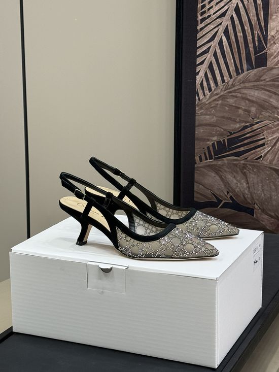 Christian Dior Mesh Rhinestone High Heels With Sheepskin Lining