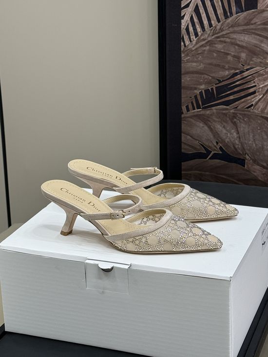 Christian Dior Mesh Rhinestone High Heels With Sheepskin Lining