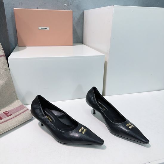 Miu Miu Pointed Toe Low Heel Leather Pumps