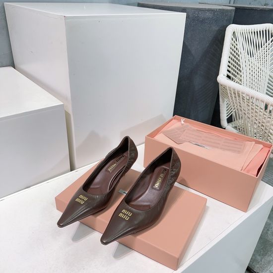 Miu Miu Pointed Toe Low Heel Leather Pumps