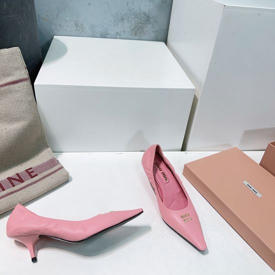 Miu Miu Pointed Toe Low Heel Leather Pumps