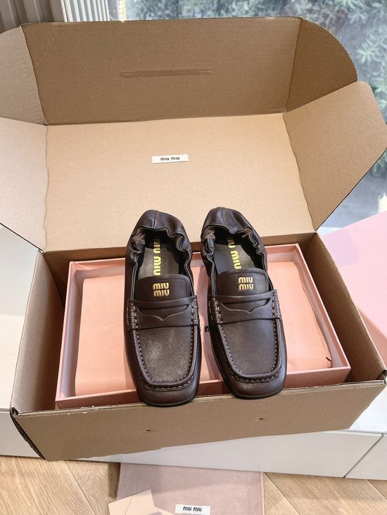 Miu Miu Embellished Block Heel Leather Loafer Shoes