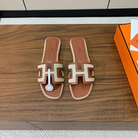 Hermes Flat Slide Sandals Denim Leather Upper