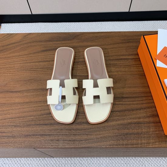 Hermes Flat Slide Sandals Epsom Leather Upper