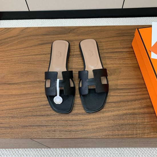 Hermes Flat Slide Sandals Epsom Leather Upper