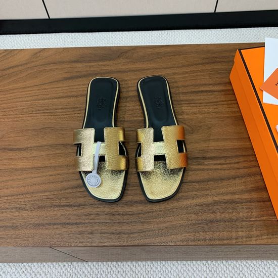 Hermes Flat Slide Sandals Epsom Leather Upper