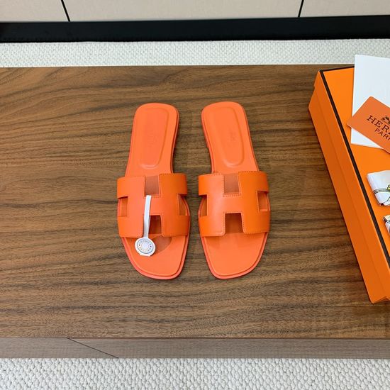 Hermes Flat Slide Sandals Smooth Leather Upper