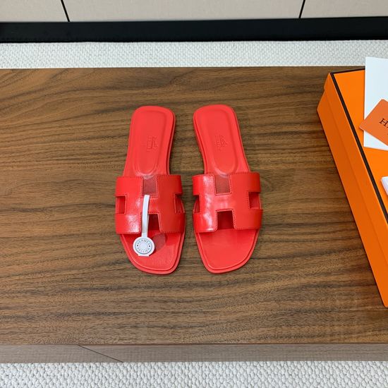Hermes Flat Slide Sandals Smooth Leather Upper