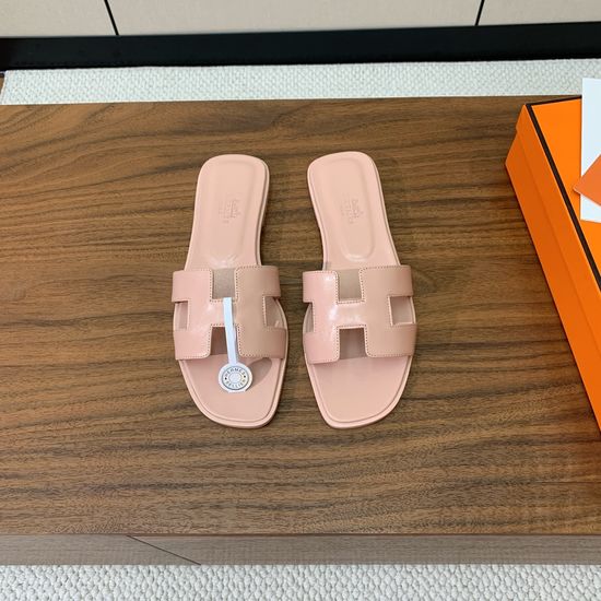 Hermes Flat Slide Sandals Smooth Leather Upper