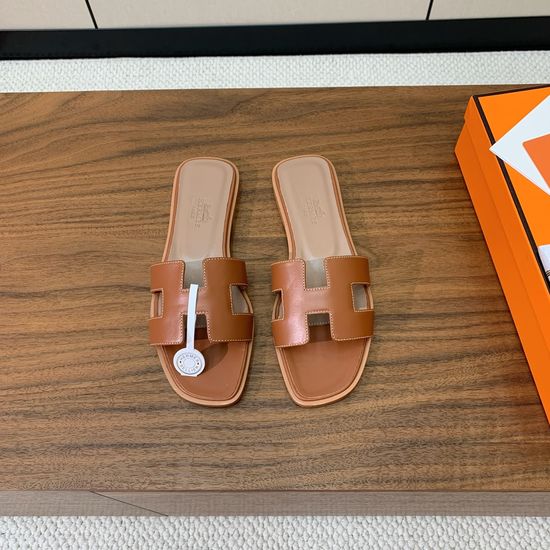 Hermes Flat Slide Sandals Smooth Leather Upper