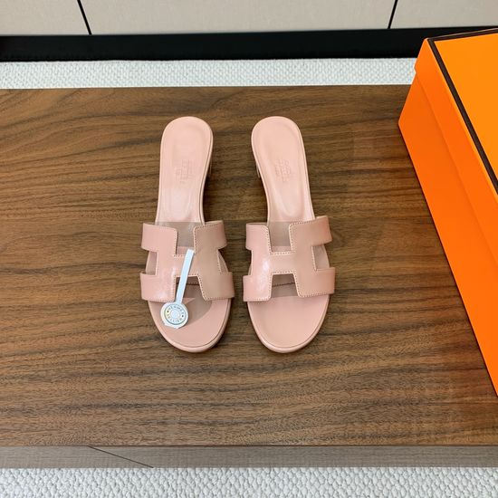 Hermes Mid Heel Slide Sandals Denim Leather Upper