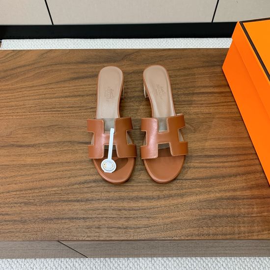 Hermes Mid Heel Slide Sandals Denim Leather Upper