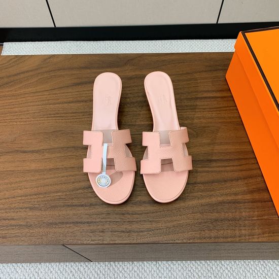 Hermes Mid Heel Slide Sandals Palm Print Leather Upper Cushioned Sheepskin Insole