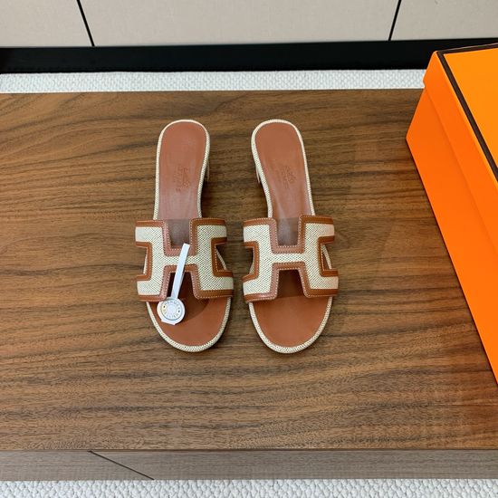 Hermes Mid Heel Slide Sandals Denim Leather Upper