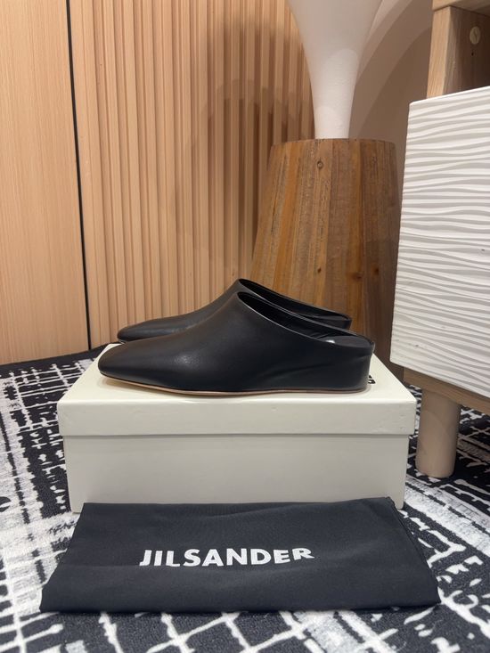 Jil Sanders Cowhide Wedge Mules Minimalist Square Toe Design