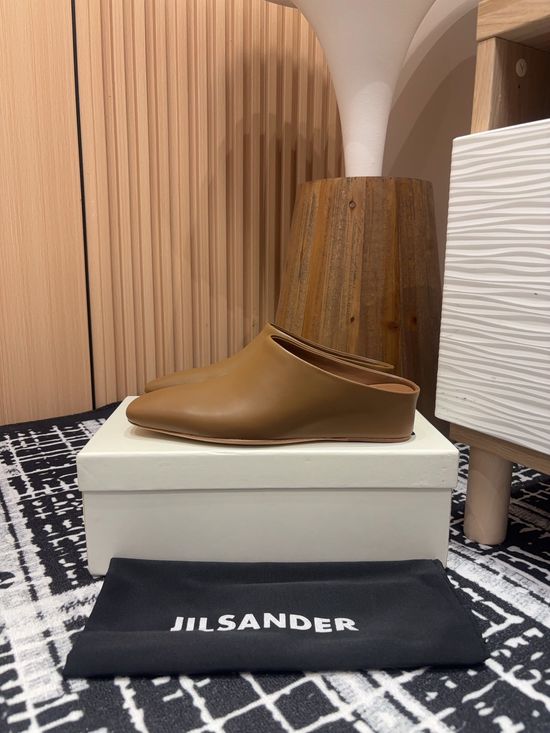 Jil Sanders Cowhide Wedge Mules Minimalist Square Toe Design