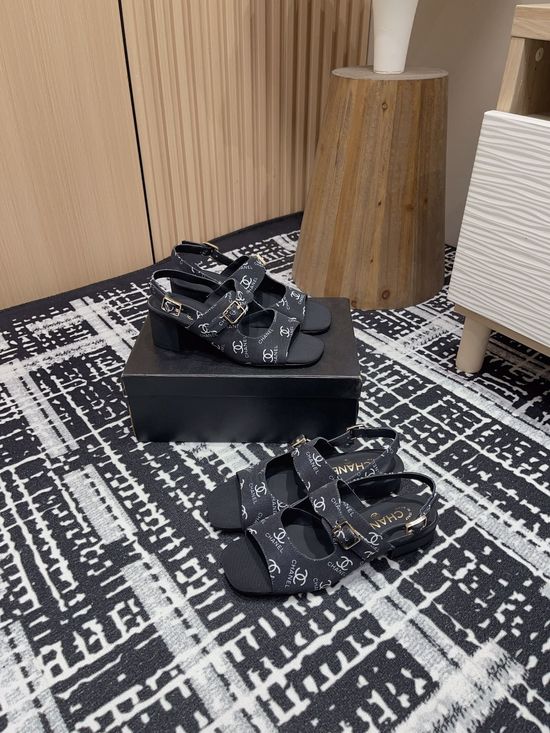 Chanel Elegant Peep Toe Two Strap Lambskin Sandals