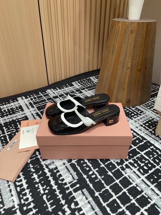 Miu Miu Patent Leather Mary Jane Block Heel Mules