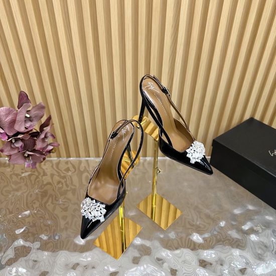 Giuseppe Zanotti Patent Leather Diamond High Heels With Leather Sole
