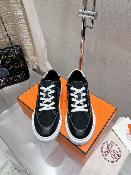 Hermes Classic Low-Top Sneakers with Metal Buckle Detail