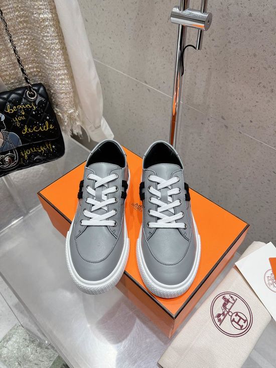 Hermes Classic Low-Top Sneakers with Metal Buckle Detail