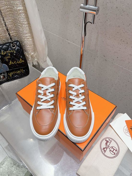 Hermes Classic Low-Top Sneakers with Metal Buckle Detail