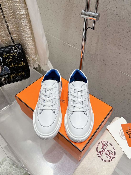 Hermes Classic Low-Top Sneakers with Metal Buckle Detail