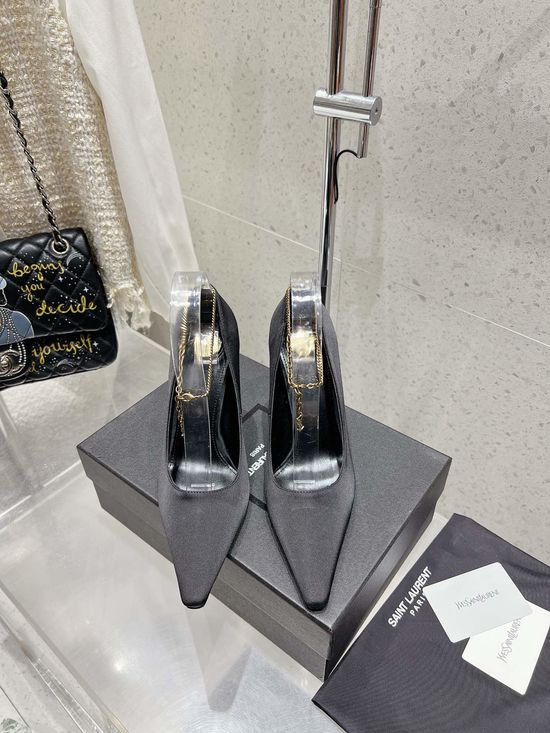 Yves Saint Laurent Elegant Pointed Toe Rhinestone High Heel Slide Sandals
