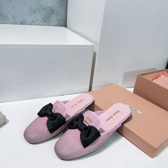 Miu Miu Bow Decor Perforated Leather Mule Loafers