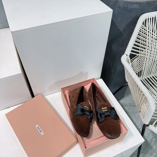 Miu Miu Bow Embellished Perforated Leather Loafer Flats