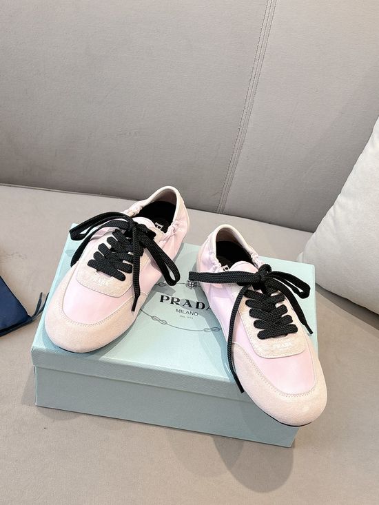 Prada Pink Suede Casual Sneakers Comfortable Soft Sole Daily Shoes