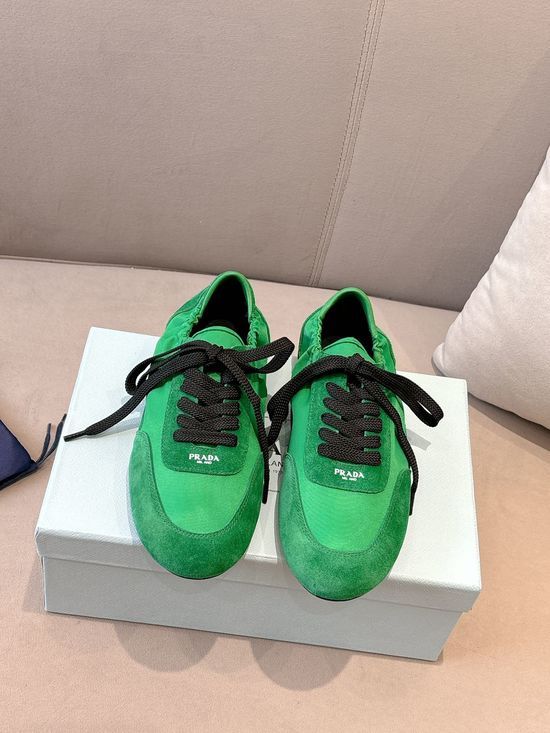 Prada Green Suede Casual Sneakers Comfortable Soft Sole Daily Shoes