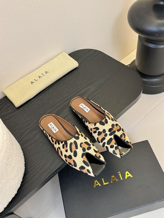 Alaia Peep Toe Metal Buckle Leather Slide Sandals