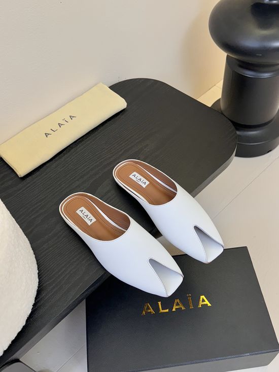 Alaia Peep Toe Metal Buckle Leather Slide Sandals