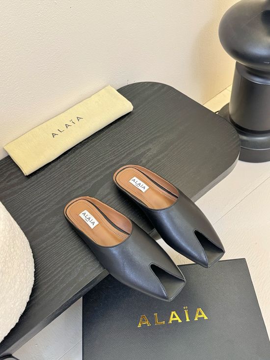 Alaia Peep Toe Metal Buckle Leather Slide Sandals