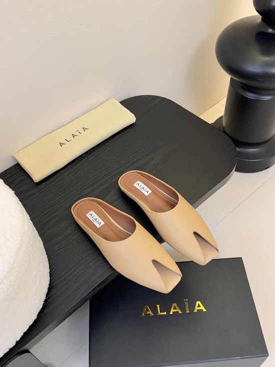 Alaia Peep Toe Metal Buckle Leather Slide Sandals