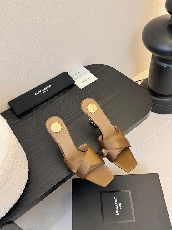 Yves Saint Laurent Logo Decor Cross Strap Silk High Heels