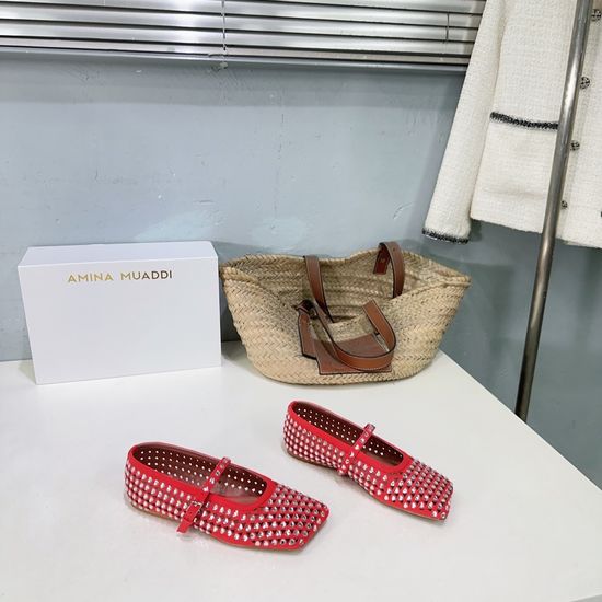 Ami Heart Crystal Cutout Cowhide Casual Loafer Flats